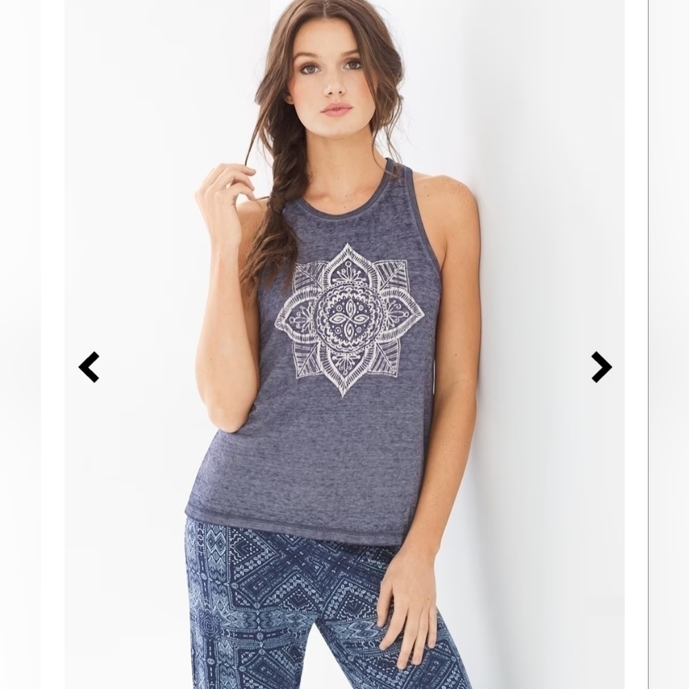 PJ Salvage Batik Boho Print Vintage Look Tank Knit Lightweight Top Blue Medium